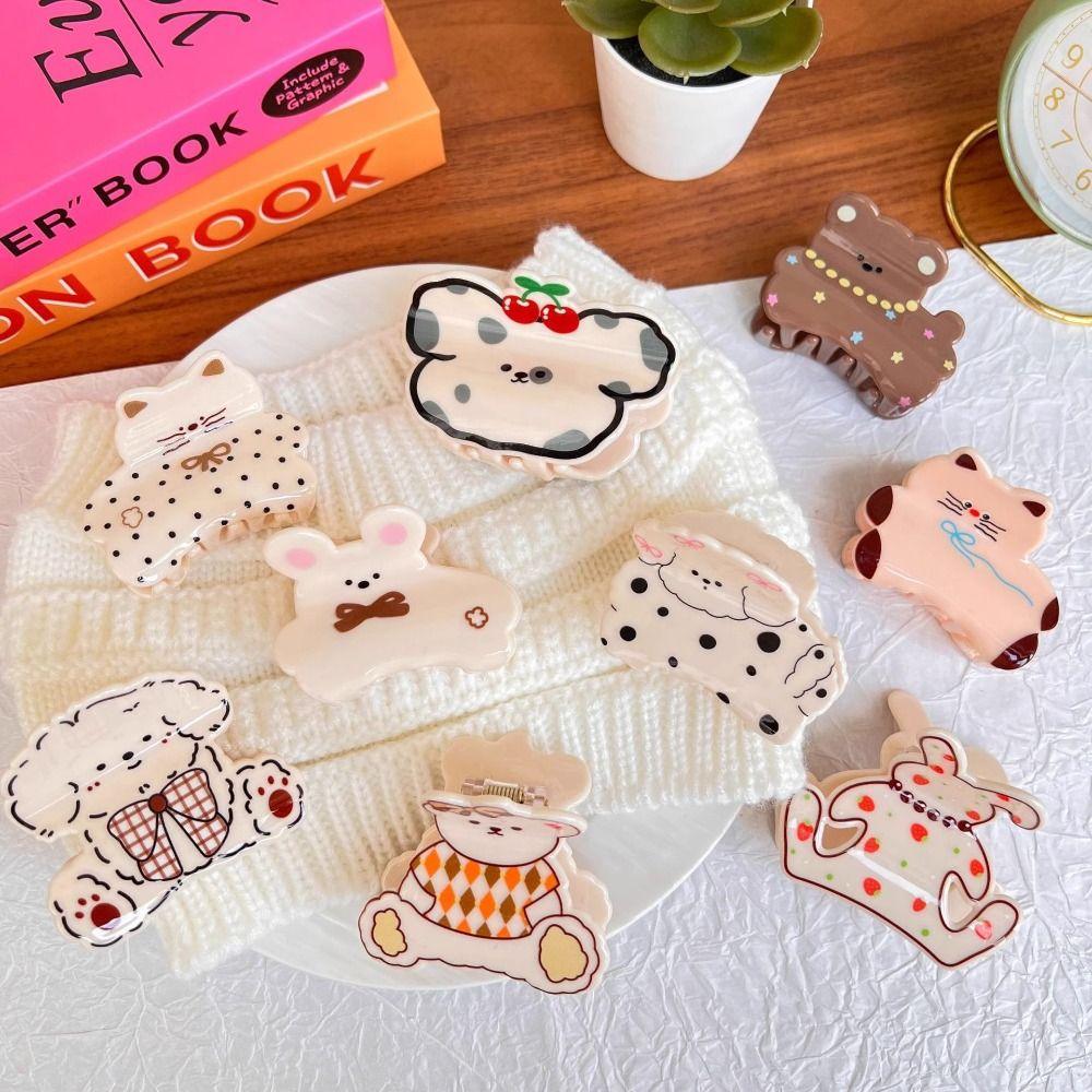 Korean Style Plaid Dog Crab Clip Puppy Small Shark Clip Sweet Spotted Cat Hair Clip  Headdress