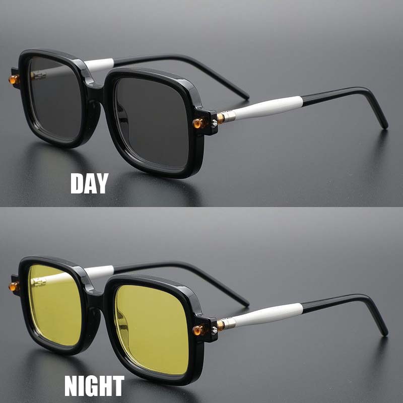 Day & Night Vision Pochromic Myopia Glasses for Men Women Square UV Protection Sunglasses Eyewear for Driving Diopters -4.0