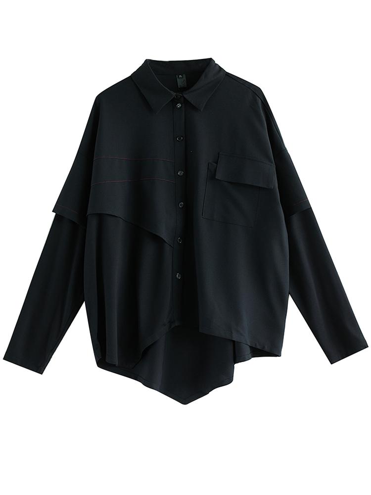 

Xitao Черная блузка в стиле пэчворк с неровными вставками для женщин GJ1248 One Size чёрный