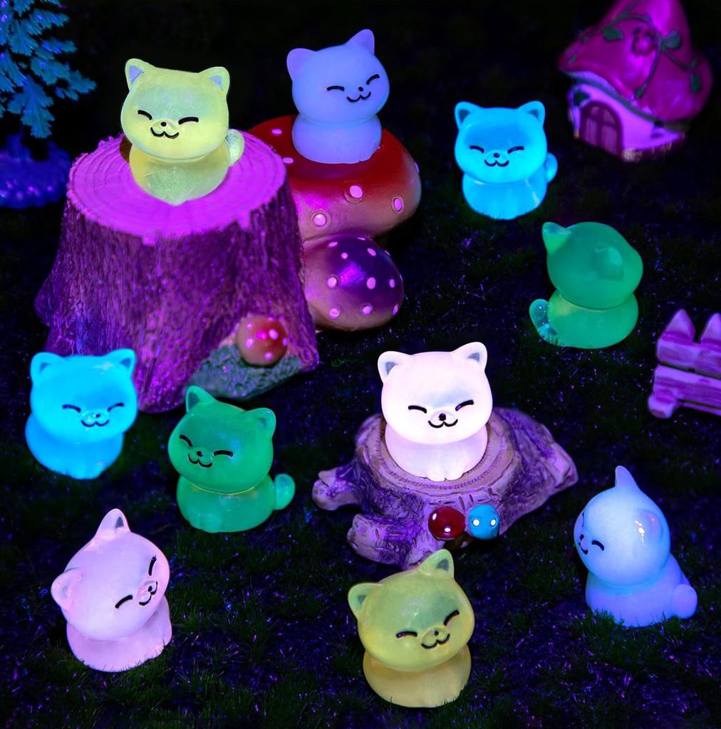 5/10Pcs Luminous Mini Resin Cat Figures Glow In The Dark Cats Animals Tiny Ornaments For Diy Fairy Garden Glass Container