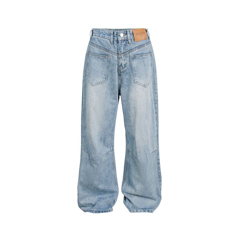 Men's Autumn American Retro Niche Reverse Wash Denim Pants Unisex Loose Casual Wide-Leg Floor-Length Pants