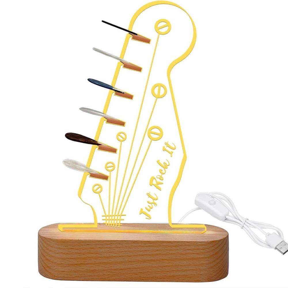 Wood Base Guitar Pick Holder Light Up Guitar Pick Storage Rack  For Guitarist