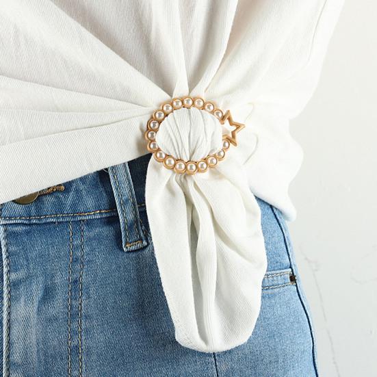 Yousheng Clothes Corner Knotted Buckle Elegant Faux Pearl Rhinestone Round Love Heart T-shirt Scarf Clothing Corner Tie Clip Ring Fashion Jewelry