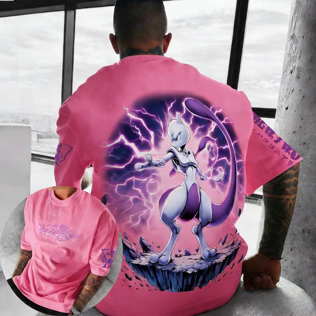 Men's and Women's Summer Pure Cotton T-shirt 2026 New Mewtwo Printed Street Hip Hop Casual Loose Y2K Parent Child Top
