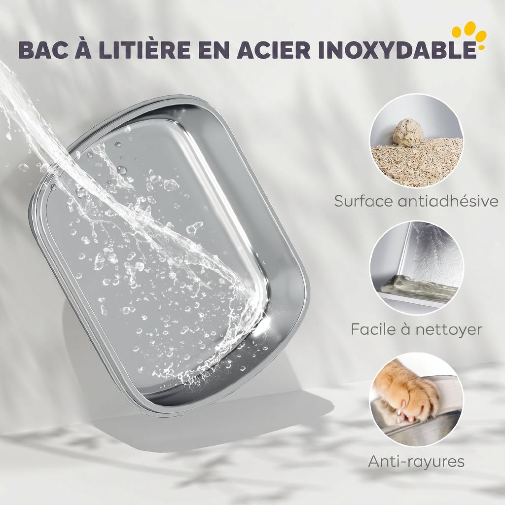 Enclosed Cat Litter Tray, Stainless Steel, Odor Control Lid, XL, White