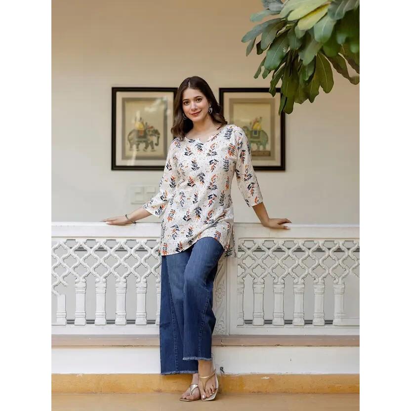 Women Printed Rayon Straight Kurta Top Indian Pakistani Party Wear Top Tunic SC-2145