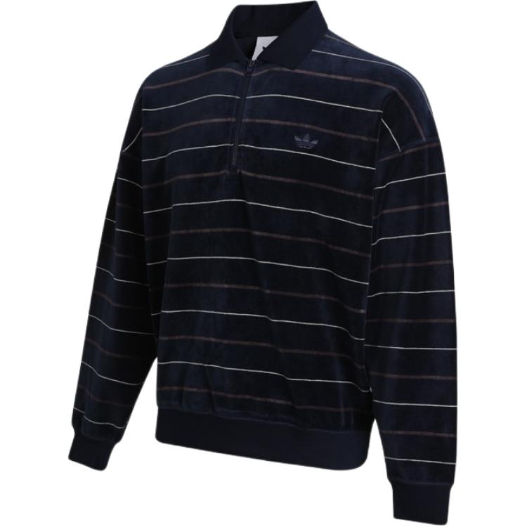 Adidas Originals Long Sleeve Velour Jersey Comfortable Soft Skin-Friendly T-Shirt Men Tops Navy-Blue GD3489