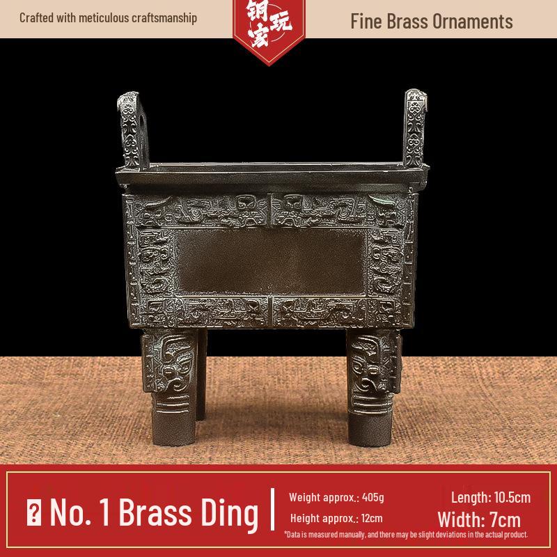 Simuwu Yellow Brass Bronze Ding Ornament: Antique-Style Incense Burner and Home Decoration