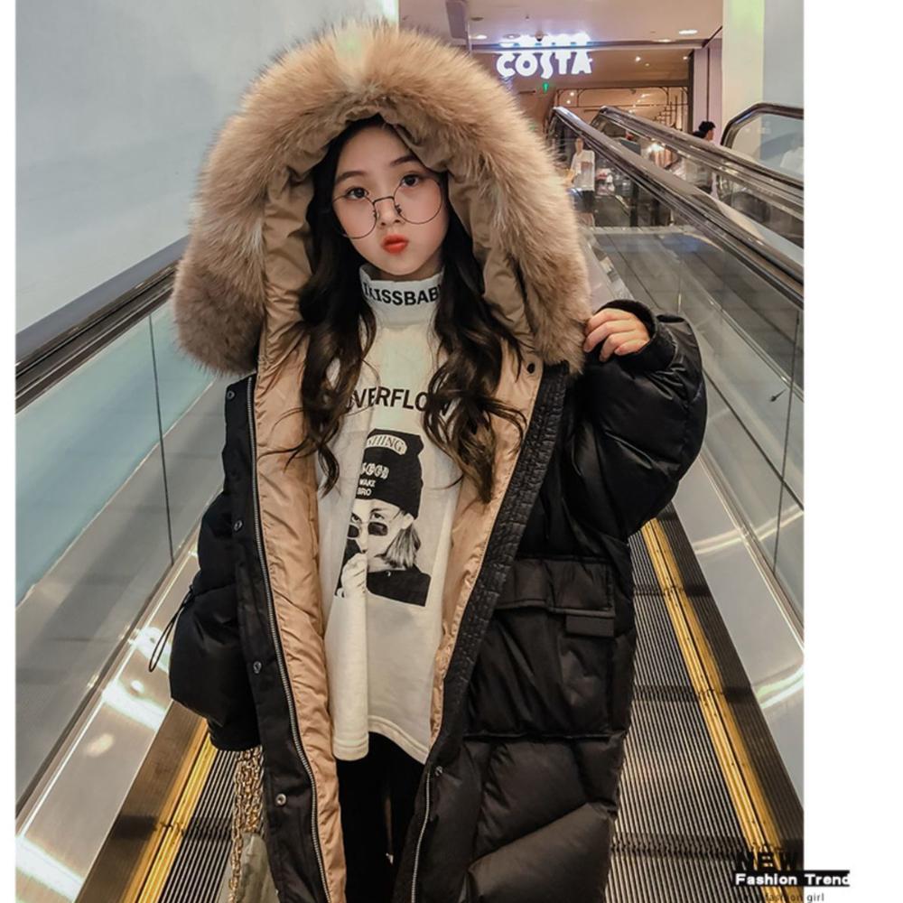 Hochwertiger Mädchen-Daunenmantel, weiße Entendaunen-Baumwoll-gefütterte Jacke, mittellanger Kindermantel im koreanischen Stil