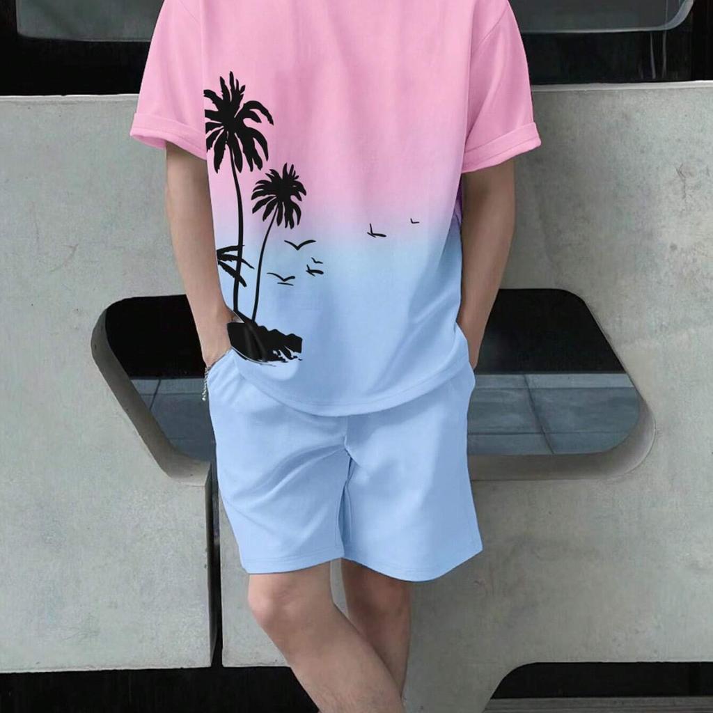 Men's Short-sleeved T-shirt Shorts Fashionable Breathable Beach Suit Casual Loose Unisex Sports Clothing