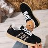 Women's Wide Width Leopard Print Sneakers - Round Toe Lace-Up Retro White Shoes, Casual Fashion Flats for Everyday Wear