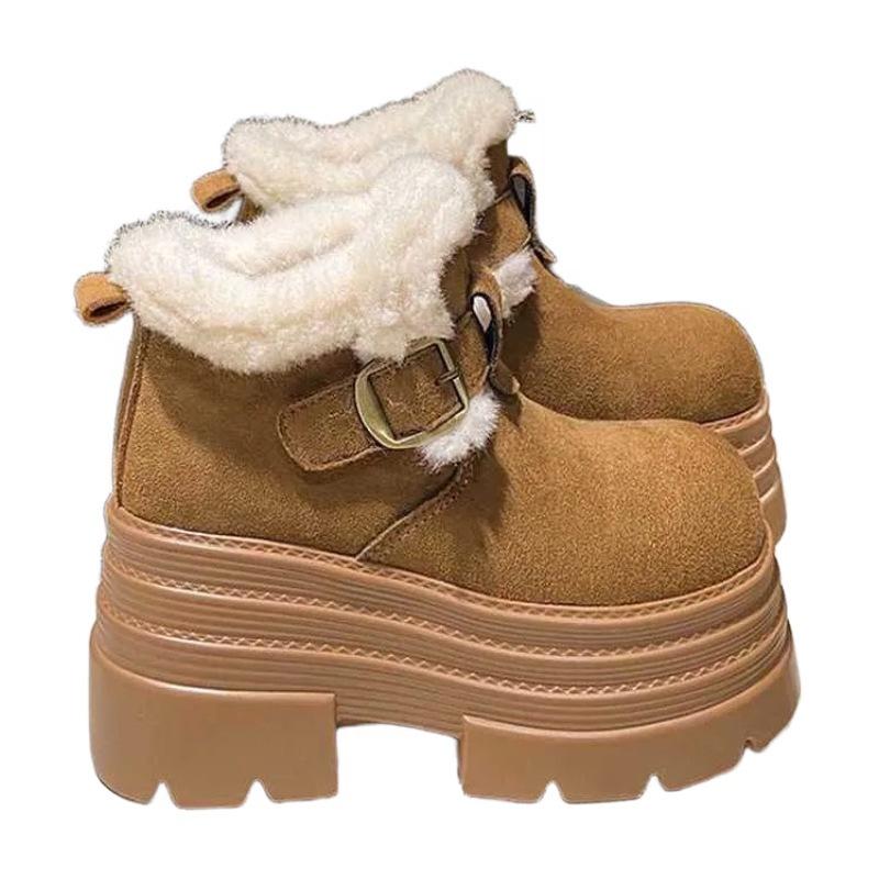 Thick-soled snow boots, new winter models, small height-increasing, piled and thickened warm wool cotton shoes