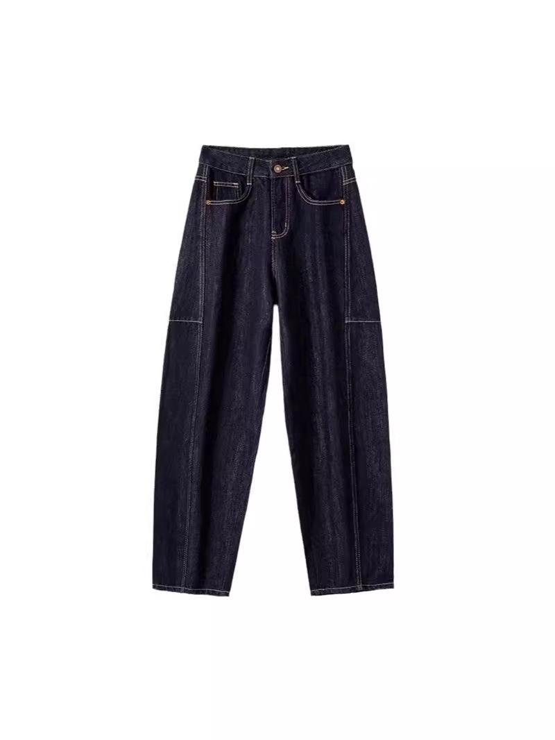 ZhiZhi Women s Blue Banana High-Waist Wide-Leg Street Style Jeans - Summer 2025 Trendy Curved Scythe Pants S