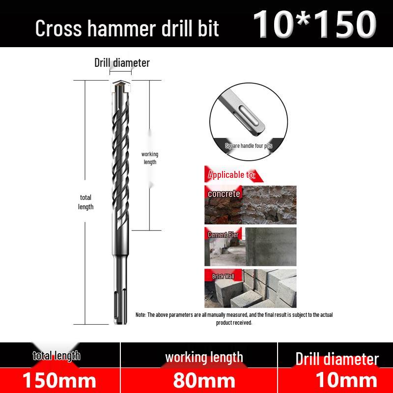 Four-Flute Extended Rotary Hammer Drill Bit for Concrete and Cement with Square Shank