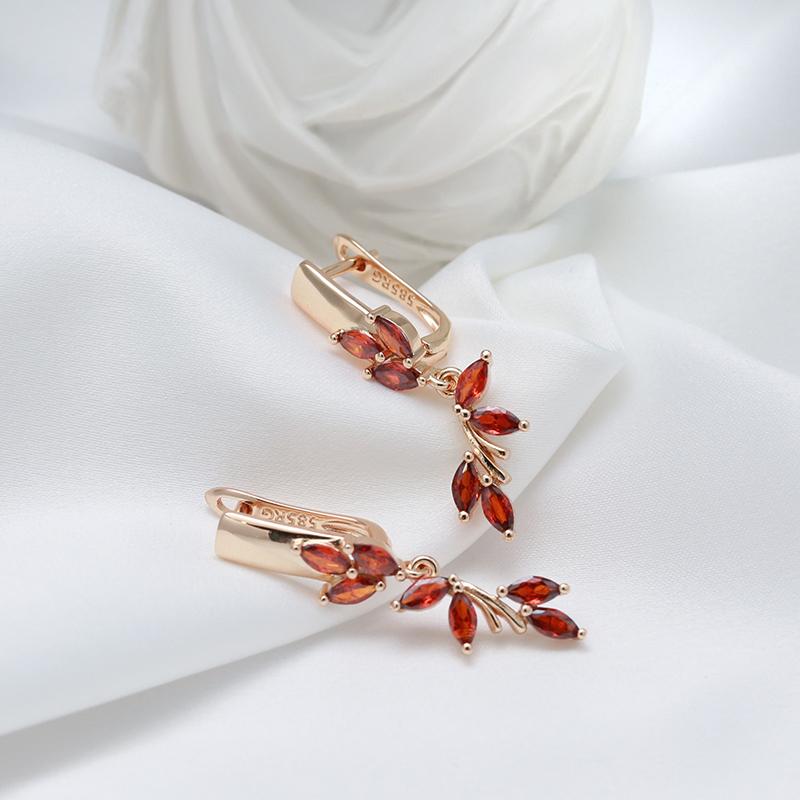 New Red Natural Zircon Drop Earrings For Women Rose Gold Ethnic Bride Earrings High Quality Daily Fine Vintage Jewelry