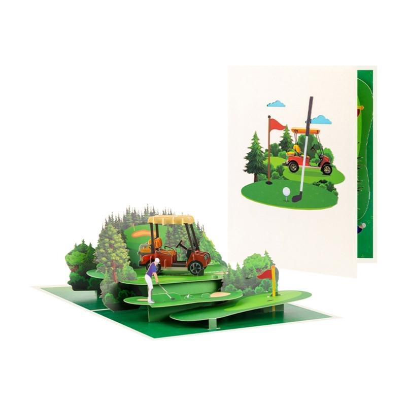 Handgefertigte Golfplatz-Cart 3D Popup Grußkarte Sportveranstaltung Themenkarte Ornament Für Partydekorationen