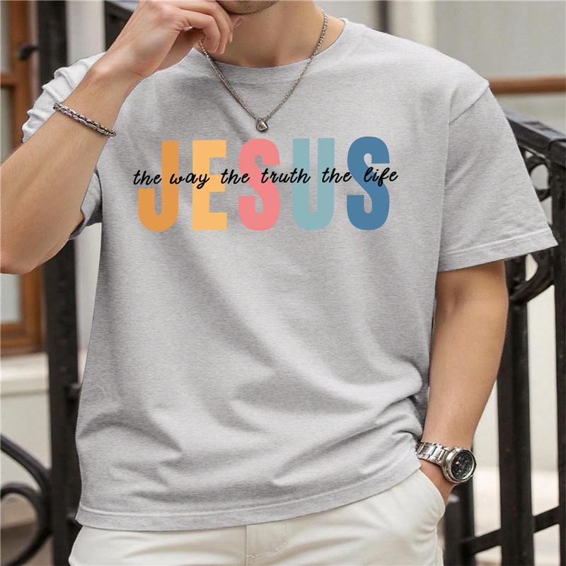 Jesus The Way Truth Life Print Unisexs TShirt Casual Short Sleeve Tee All Season Comfort Ladies Top Plussize T Shirt Daily Wear