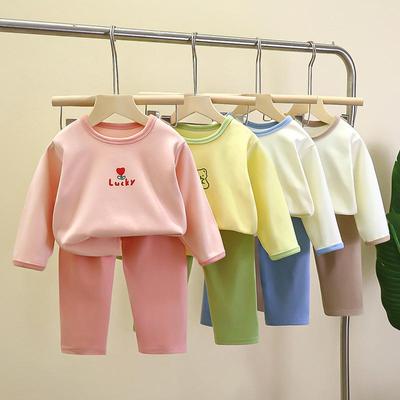 Winter Kids Long Sleeve O Neck T Shirt Pants Set Casual Baggy 2pcs Suit Cotton Cartoon Thermal Underwear