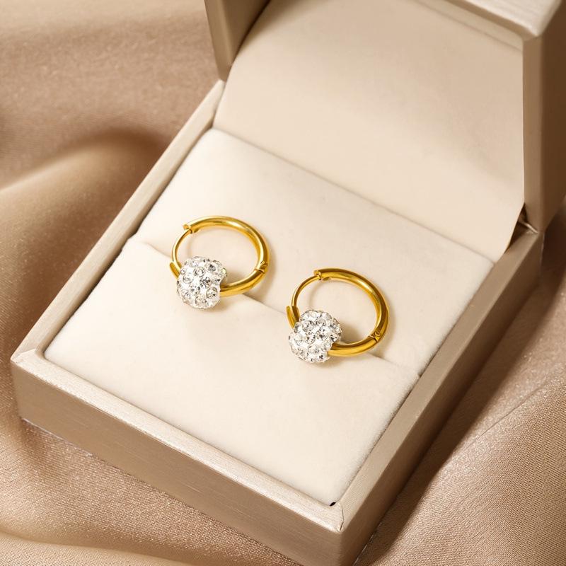 Exquisite Diamond Inlaid Ball Earrings: Elegant High-End Versatile Studs for Women