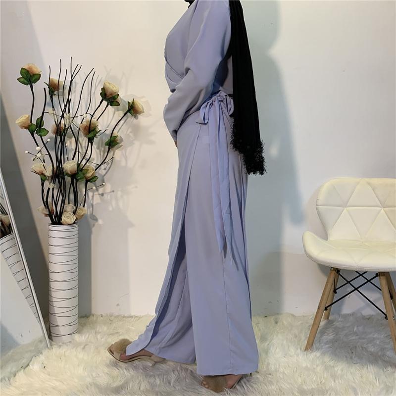 Muslimische Damenmode für Frische Einfarbige Overalls Kleider Abaya Dubai Türkei Islam Schnürung Hoher Bund Kleidung Langarm