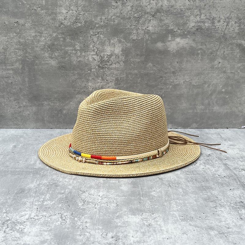 25 Bohemian Ethnic Style Retro Wide-Brimmed Straw Hat Women'S Outdoor Outing Beach Sunscreen Sunshade Jazz Hat