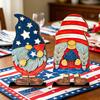 2 Pcs 4th of July Patriotic Gnome Table Decoration Red Blue White American Gnome Freestanding Wooden Sign for Independence Memorial Day Party Decor