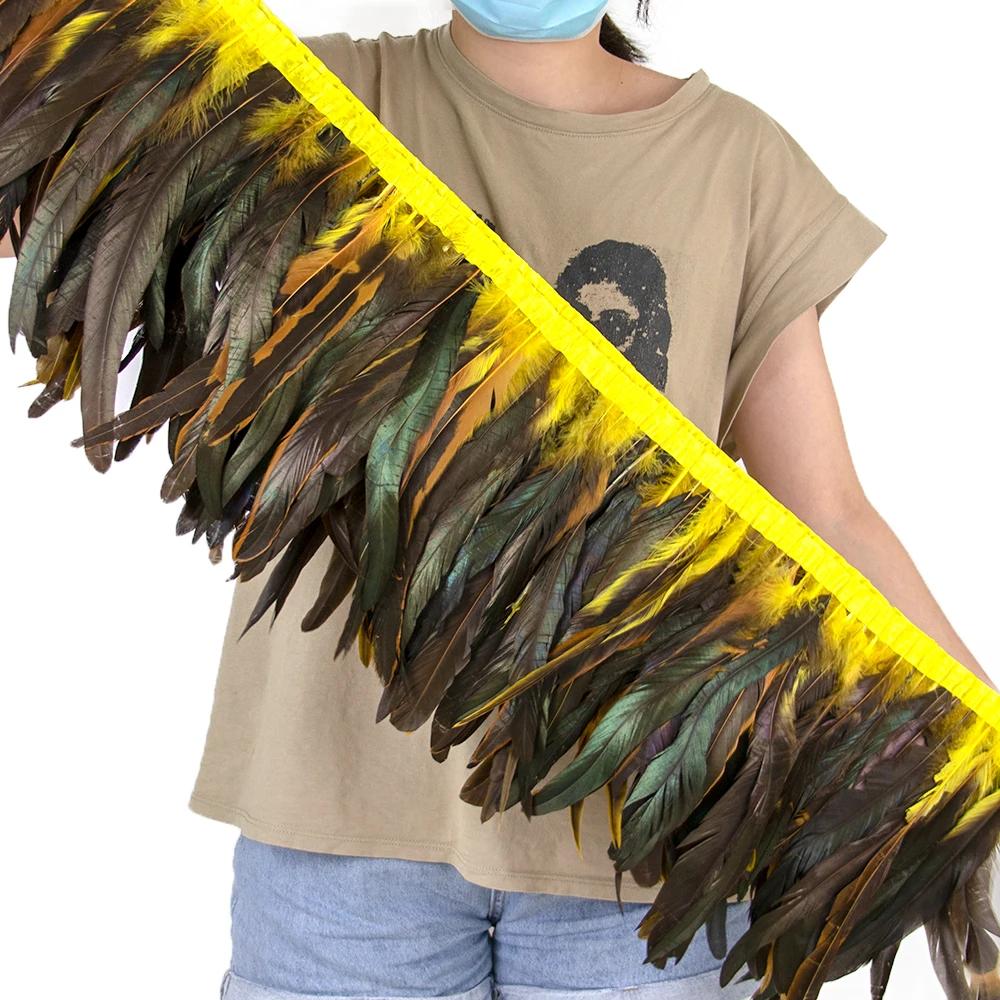2Meters 25-30CM Rooster Tail Feather Tassel Trim for Wedding Party Dress Handicraft Accessory Cock Plumes Ribbon Chicken Feather