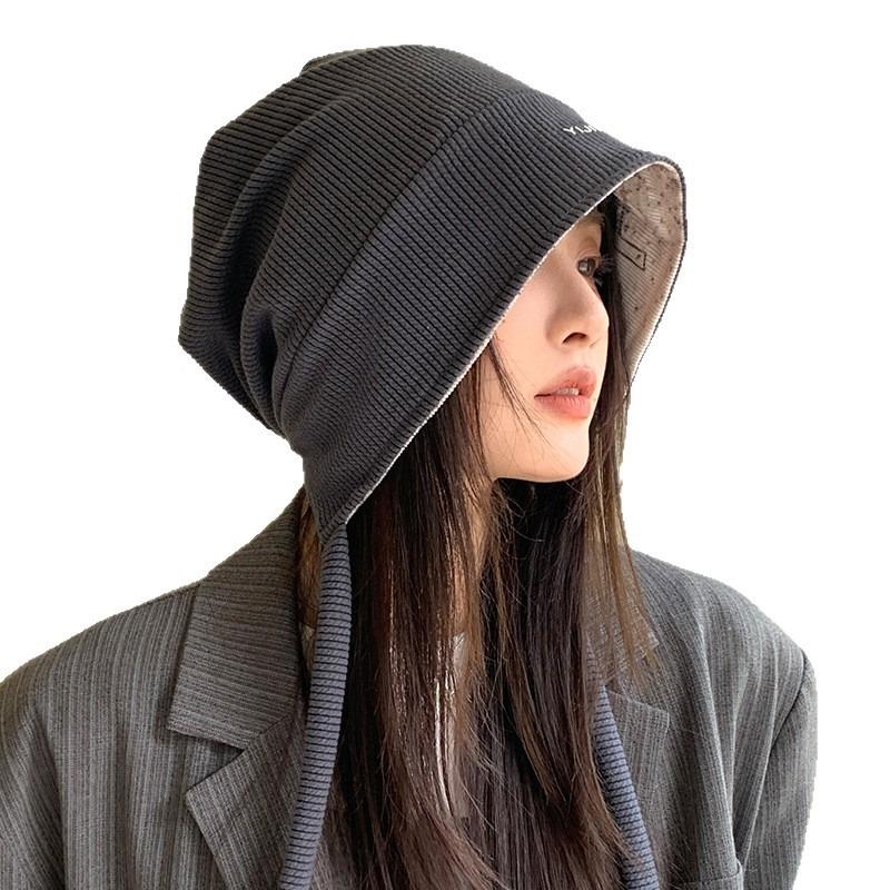 Double-sided can be worn, autumn and winter hats, women's headgear hats, big head circumference showing face, small pile hats, warm knitted cold hats