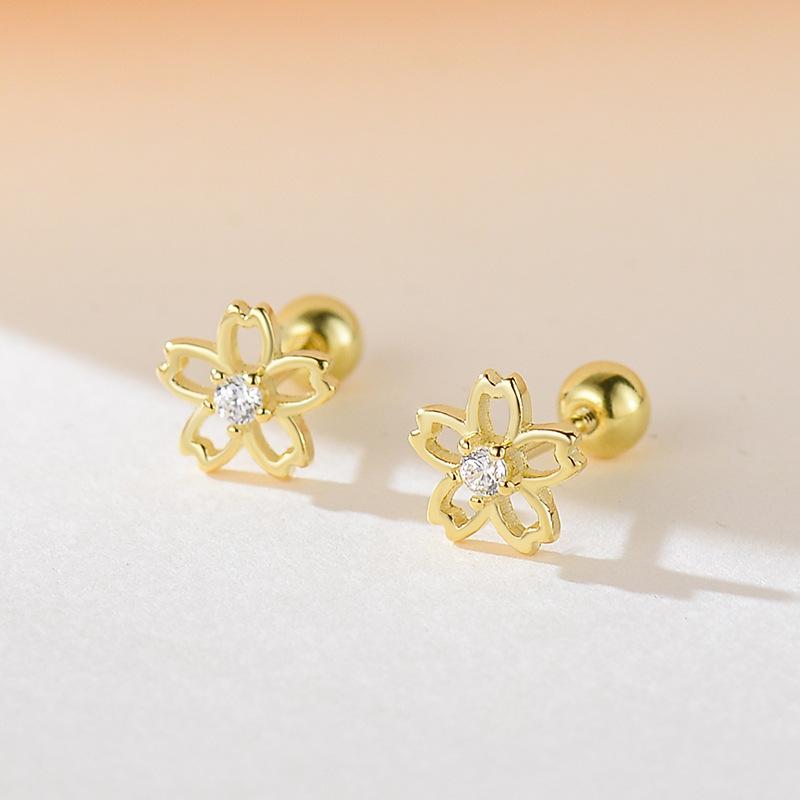 925 Sterling Silver Korean Inlaid Zircon Flower Fashion Stud Earrings for Women  Mini Jewelry Accessories