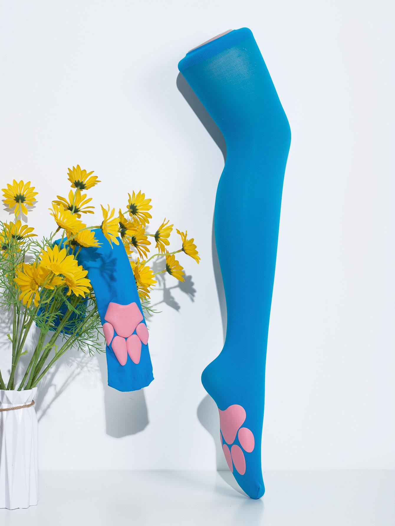 

Women s Spring/Summer Long Casual Cat Paw Print Aerobics Sports Socks небо синє кольору