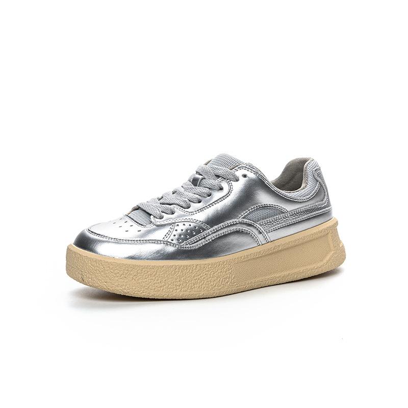 

Кожаные маленькие белые туфли женские прилив четыре сезона новые универсальные мягкие подошвы на плоской подошве повседневные кеды 40 серебряный серый