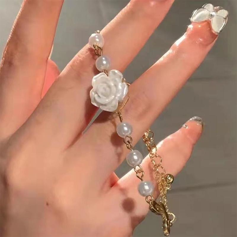 Perla Jemná Kamélie Otevírací Nastavitelný Prsten Náramek Náhrdelník Vintage Pro Ženy Dívka Řetízek na Ruku Luxusní Šperky Doplňky