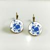 Vintage Mandala Flower Earrings Ethnic Blue And White Porcelain Glass Dome Earrings For Women