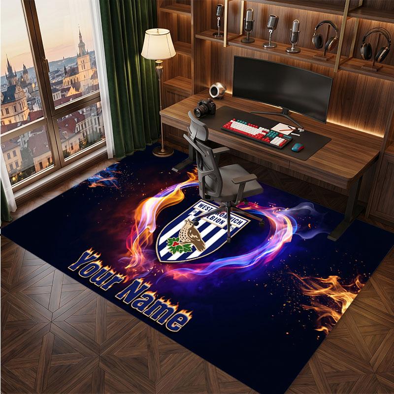 West Bromwich Albion Custom Crystal Velvet Rug, Personalized Name Text Print, Football Logo Soft Non‑Slip Floor Mat Home Decor Gift
