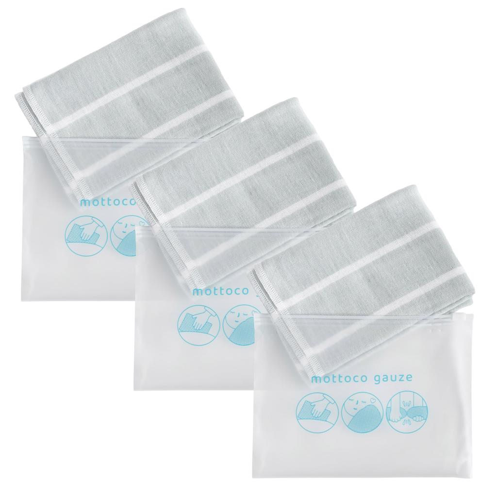 Transparan Imabari Gauze Face Towels, 3-Pack, mottoco gauze, 32cm x 90cm, Quick-Drying Sauna Towel (Blue)