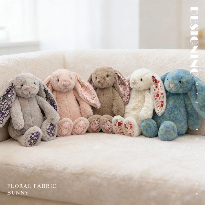 Floral Long-Eared Bunny Plush Toy - Cute Comfort Doll for Children's Birthday Gift