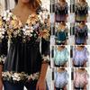 2023 Summer Fashion Floral V-neck Seven-Sleeve T-shirt