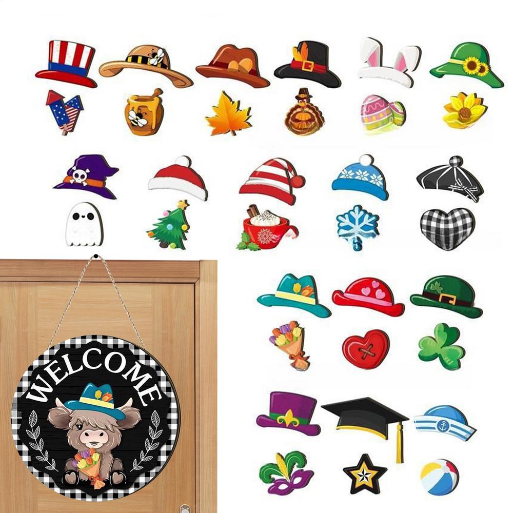 Outdoor Welcome Sign Interchangeable Highland Cow Welcome Sign Set Holiday Decor For Fall Home Bedroom Office Store Housewarming