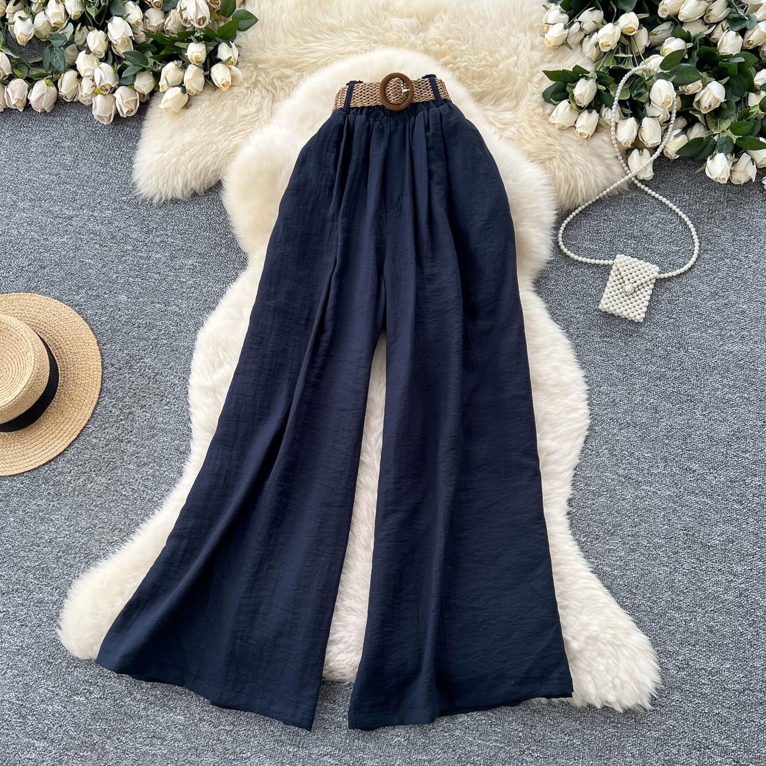 

Летние женские шикарные бохо хлопково-льняные брюки с высокой талией, широкими штанинами и карманами, с поясом для девочек XXL белый