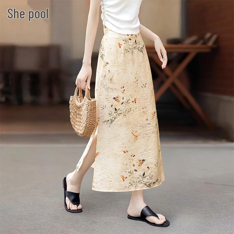 

Women s High-Waisted A-Line Midi Skirt with Retro Floral Print S