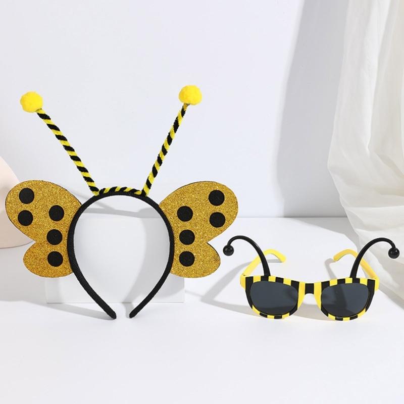 Hummel Kostümset für Kinder Erwachsene Bienenkostüm Ohren Stirnband Antenne Sonnenbrille für Halloween Cosplay Party Requisiten