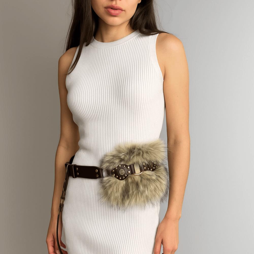 Y2K Furry Waistband Rhinestone Plush Waist Belt Fashion Leather Fur Belt  Daily