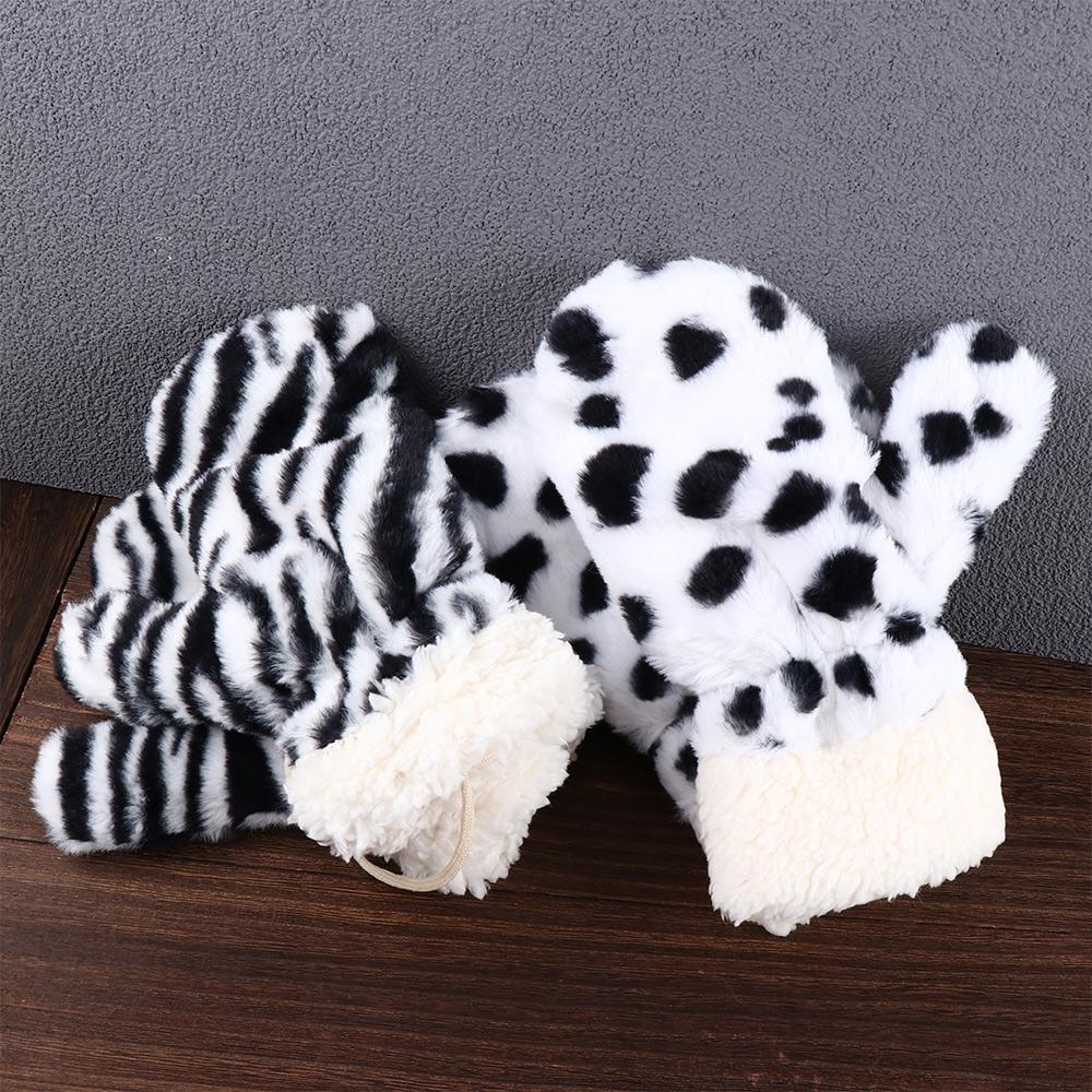 Adult Men Plus Velvet Driving Christmas Mittens Cow Printed Full Fingers Gloves Women Halter Gloves