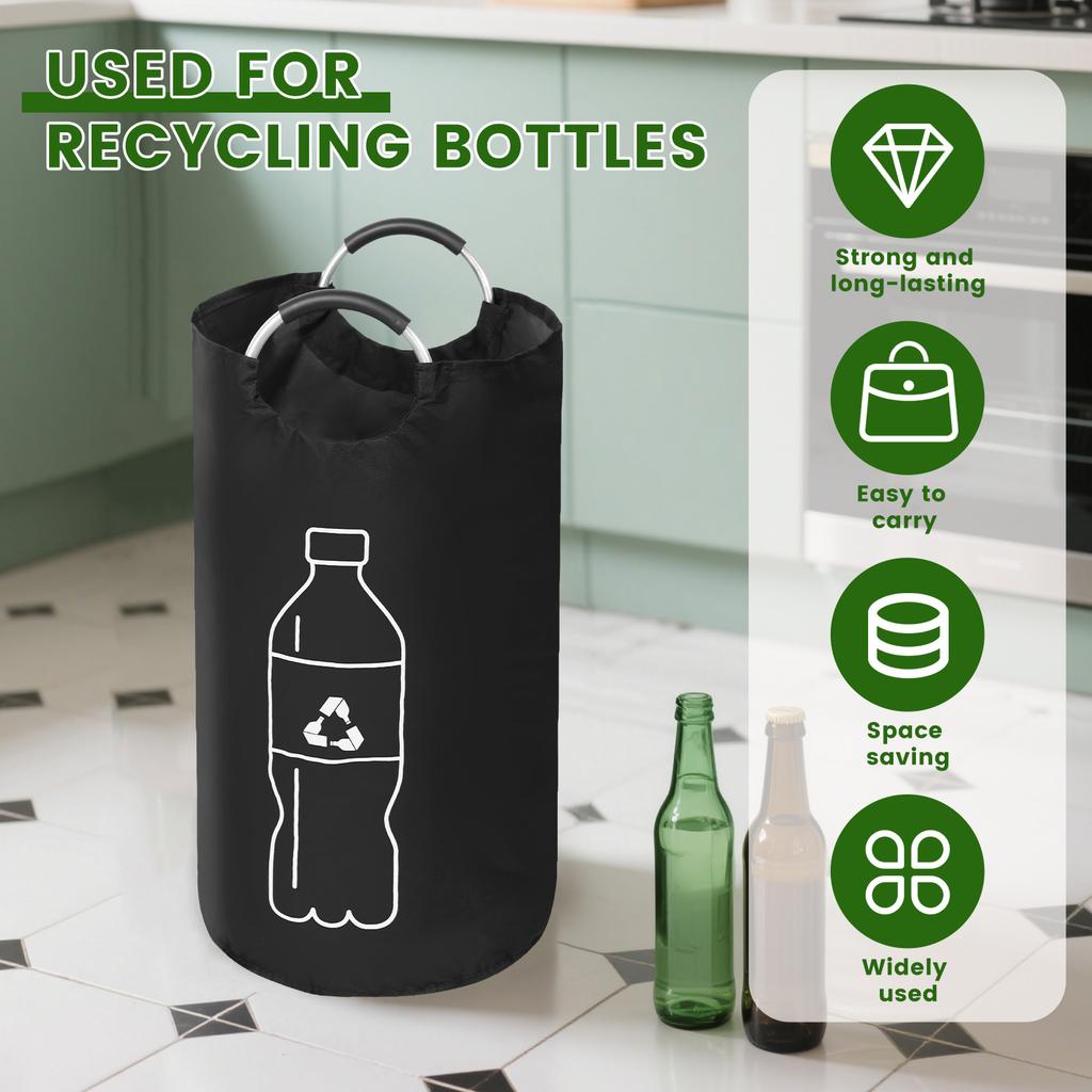 82L Empty Bottle Storage Basket Wastewater Bottle Collection Bag Folding Storage Bag Large Capacity Bin with Aluminum Handle