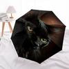 Schwarze Katze, Goldene Augen - Automatischer Regenschirm, Vierjahreszeiten Tragbarer Faltregenschirm, Geeignet für Männer und Frauen, Reise, Täglicher Kompakter Regenschirm