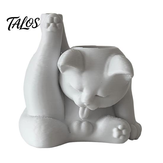 Talos Cat Pen Holder, Cute Resin Desk Organizer, Funny Figurine, Decorative Storage Statue for Office Supplies, Creative Desktop Home Decor