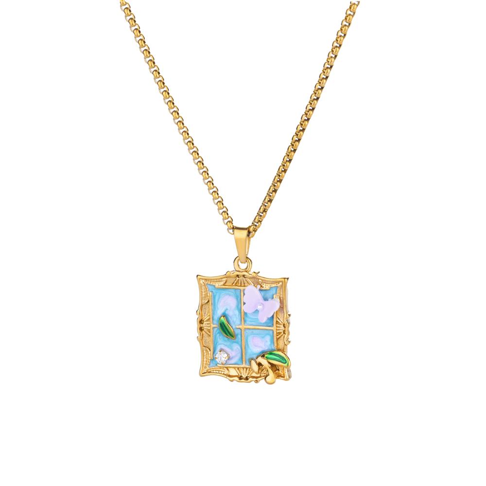 

Oil Dripping Square Butterfly Necklaces For Women Gold Color Stainless Steel Butterfly Necklace Wedding Anniversary Jewelry Gift
