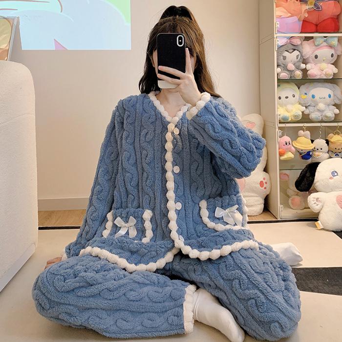 Pyjama Doux en Polaire Grande Taille pour Femmes: Cardigan d'hiver mignon avec du corail pelucheux