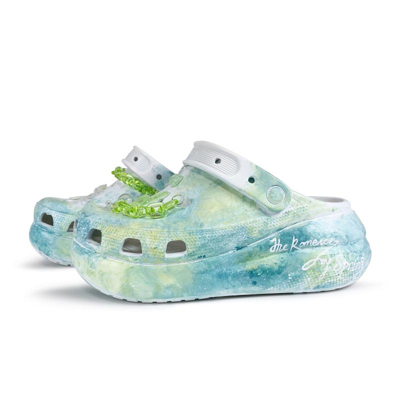 Crocs Crush Clog Ink Colour Spring Fresh National Style Shoe Flower Gift Box Hole Shoes Unisex White and Green