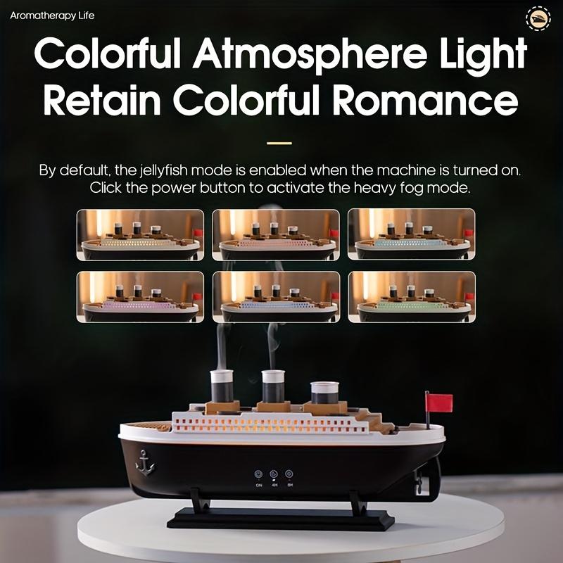 Modello Nave Titanic Umidificatore d'Aria Telecomando Casa 250ml Olio Essenziale Medusa Anello di Fumo Spruzzo Diffusore di Aroma Umidificatori